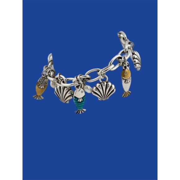 Brighton SEA OCEAN DREAM Fish Shells Nautical Charm Silver Bracelet NWOT - Picture 3 of 7